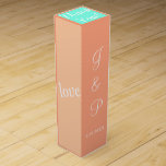 Monogram Cantaloupe Fruit Colours Wedding Wine Box<br><div class="desc">Pretty fun wedding reception favours with Love written in white script on left and right sides. Fresh summertime fruit inspired colours in cantaloupe, peach, honeydew. Personalise Bride and Grooms Monogrammed Initials and Wedding Date in white text on front. Thank You is written in white script against turquoise blue on top....</div>