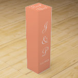 Monogram Cantaloupe White Wedding Wine Box<br><div class="desc">Pretty cantaloupe with white. Wedding favour boxes for your reception guests.  Personalise with the Bride and Grooms First Name Initials and Wedding Date in white text.  Thank You is written in white script on top of box. Designs by TamiraZDesigns.</div>