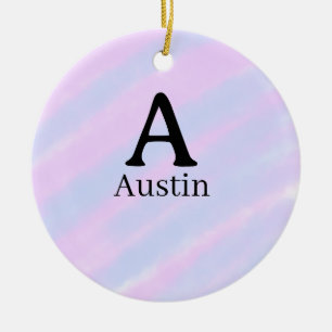 Monogram capital masculine add name purple pastel ceramic tree decoration