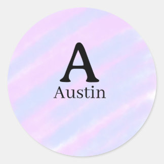 Monogram capital masculine add name purple pastel  classic round sticker