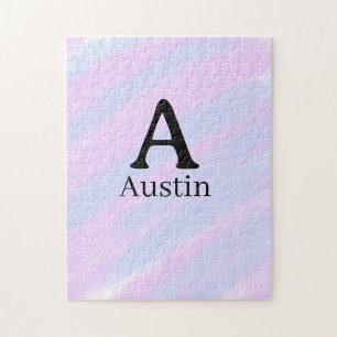 Monogram capital masculine add name purple pastel jigsaw puzzle