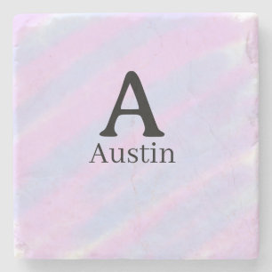 Monogram capital masculine add name purple pastel stone coaster