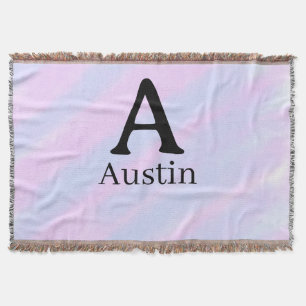 Monogram capital masculine add name purple pastel throw blanket