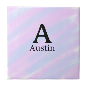 Monogram capital masculine add name purple pastel tile