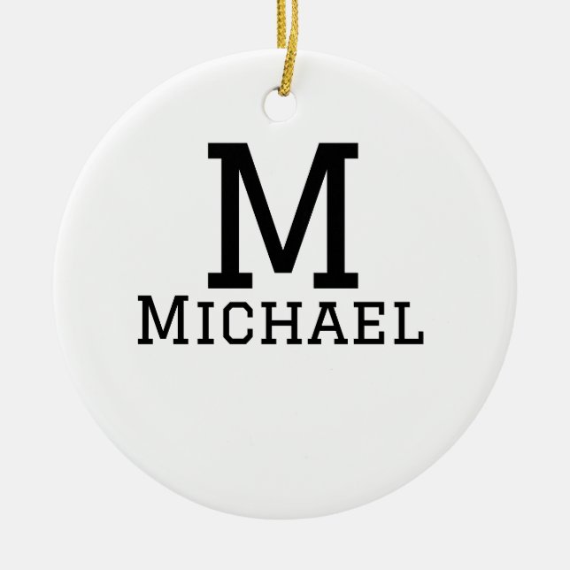 Monogram capital masculine add name simple classic ceramic tree decoration (Front)