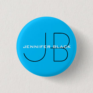 Monogram Capri Blue Minimalist Modern Name 3 Cm Round Badge