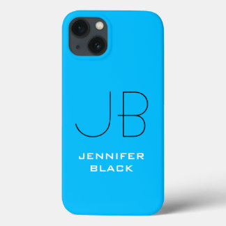 Monogram Capri Blue Minimalist Modern Name iPhone 13 Case