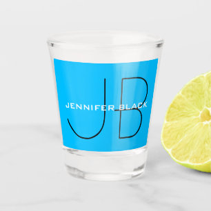 Monogram Capri Blue Minimalist Modern Name Shot Glass