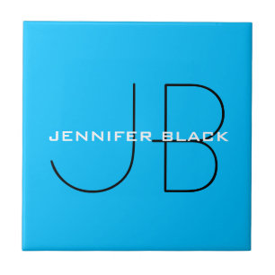 Monogram Capri Blue Minimalist Modern Name Tile