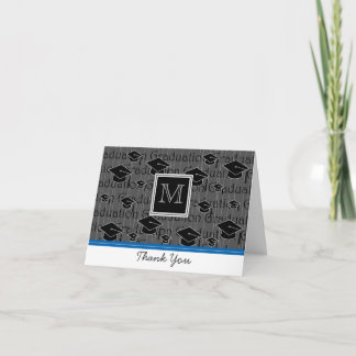 Monogram Caps Pattern Grad Thank You: Blue Thank You Card