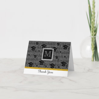 Monogram Caps Pattern Grad Thank You: Gold Thank You Card