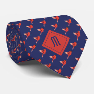 Monogram Cardinal Bird Pattern on Blue Tie
