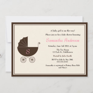 Monogram Carriage Baby Shower Invite - Girl