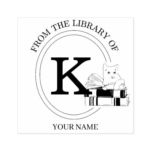 Monogram Cat Book Embosser From the Library  Rubber Stamp (Imprint)