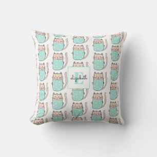 Monogram Cat Pattern Named Baby Cushion
