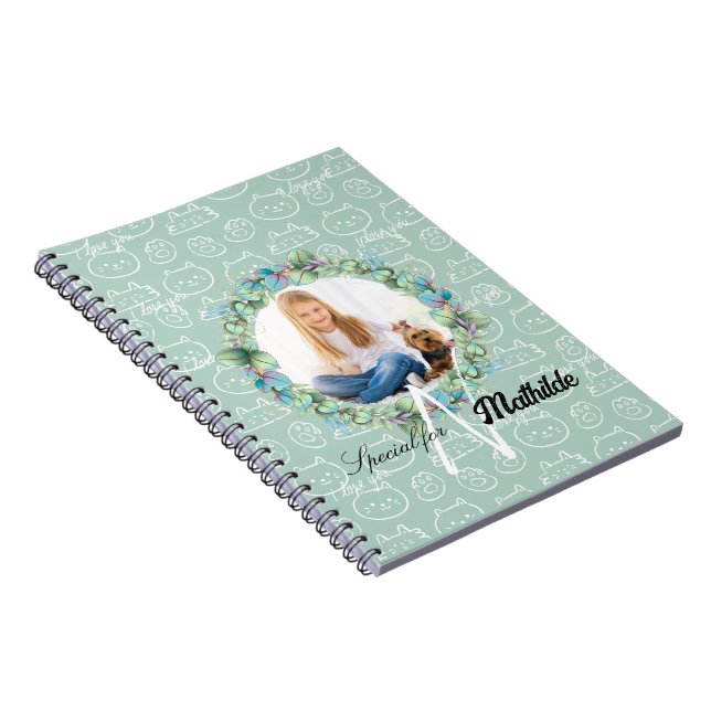 Monogram Cat Patterns Personalised your Kids Photo Notebook (Right Side)