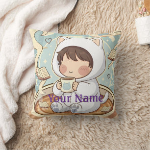Monogram Cat Pillow Cosy Reading Nook Decor