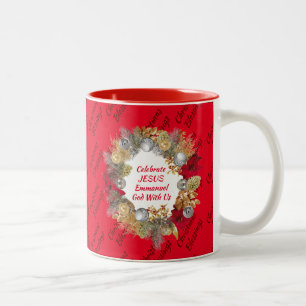 Monogram CELEBRATE JESUS Red Christmas Two-Tone Coffee Mug