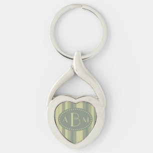 Monogram Celery and Sage Green Stripe Key Ring
