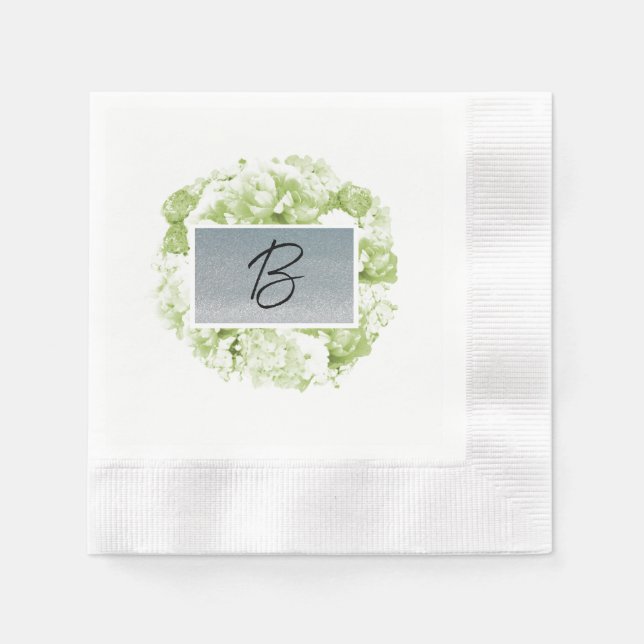 Monogram Celery Green Wreath Paper Napkins (Front)