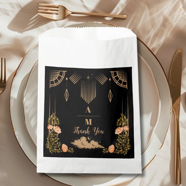 Monogram Celestial Midnight Black Stars Wedding Favour Bags (Creator Uploaded)