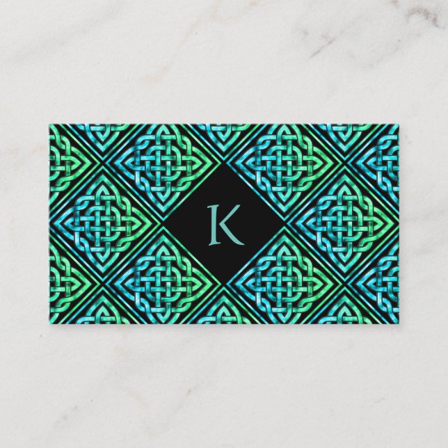 Monogram Celtic Blue Green Business Card (Front)