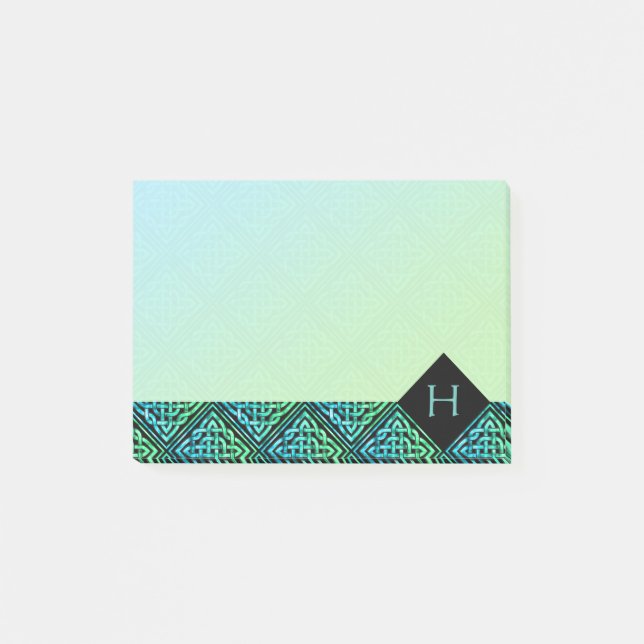 Monogram Celtic Knot Diamond Blue Green Post-it Post-it Notes (Front)