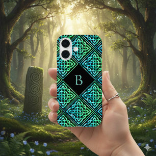 Monogram Celtic Knot Green Teal iPhone 16 Case