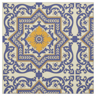 Monogram Ceramic Azulejo Style Blue Orange Fabric