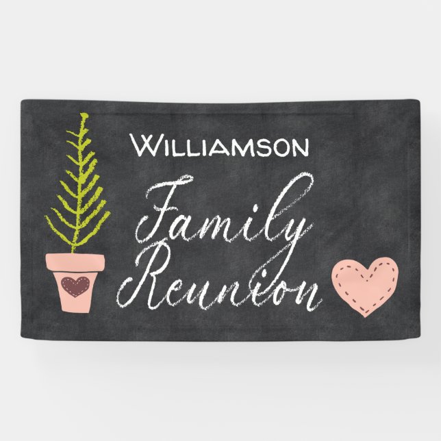 Monogram Chalkboard Family Tree Reunion Banner (Horizontal)