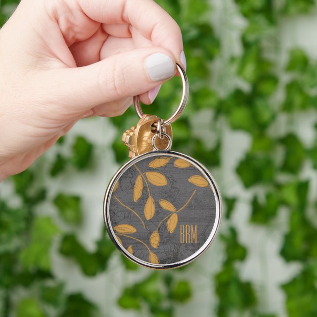 Monogram Chalkboard Leighton Floral Design Key Ring (Hand)