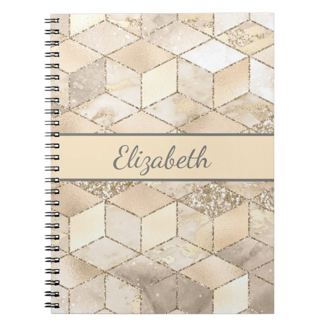 Monogram Champagne Glitter Grey Peach Geometric  Notebook (Front)