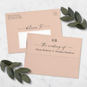 Monogram Champagne Gold A7 5x7 Wedding Invitation Envelope