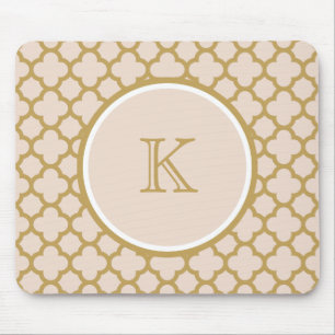 Monogram Champagne Pink and Gold Colour Quatrefoil Mouse Mat