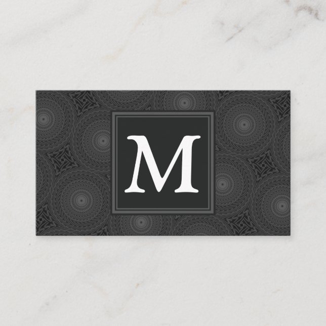Monogram charcoal circles pattern business card (Front)