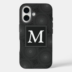 Monogram charcoal circles pattern iPhone 16 case