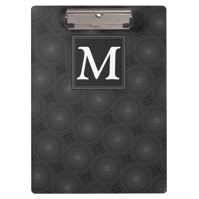 Monogram charcoal circles pattern clipboard (Front)