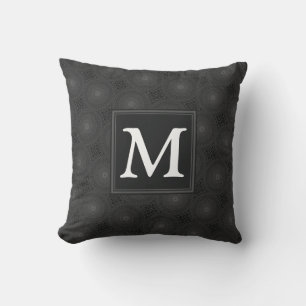 Monogram charcoal circles pattern cushion