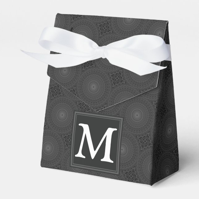 Monogram charcoal circles pattern favour box (Front Side)