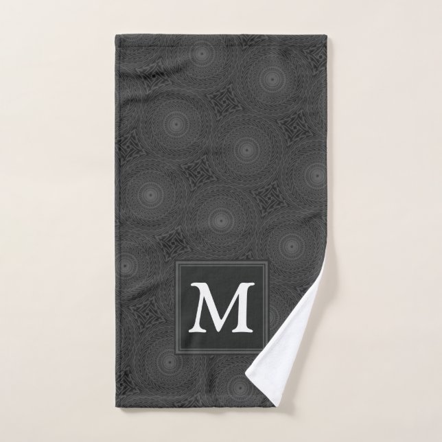 Monogram charcoal circles pattern hand towel (Hand Towel)