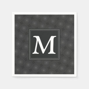 Monogram charcoal circles pattern napkin