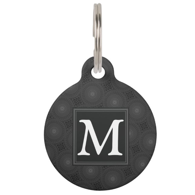 Monogram charcoal circles pattern pet tag (Front)
