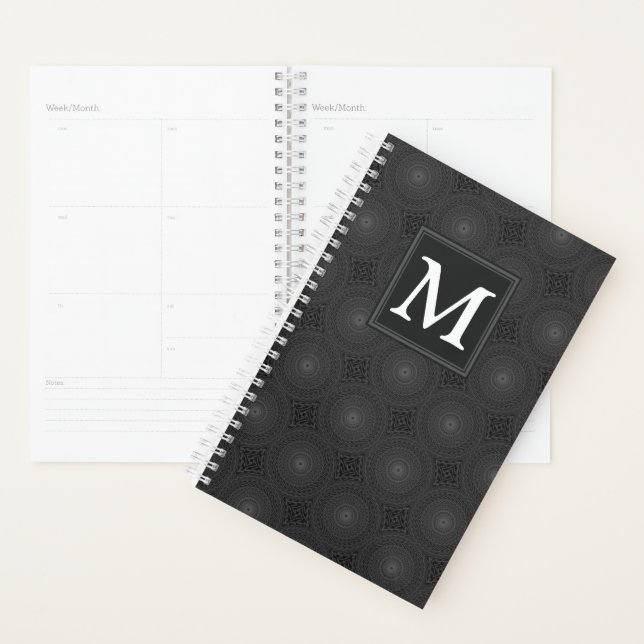 Monogram charcoal circles pattern planner (Display)