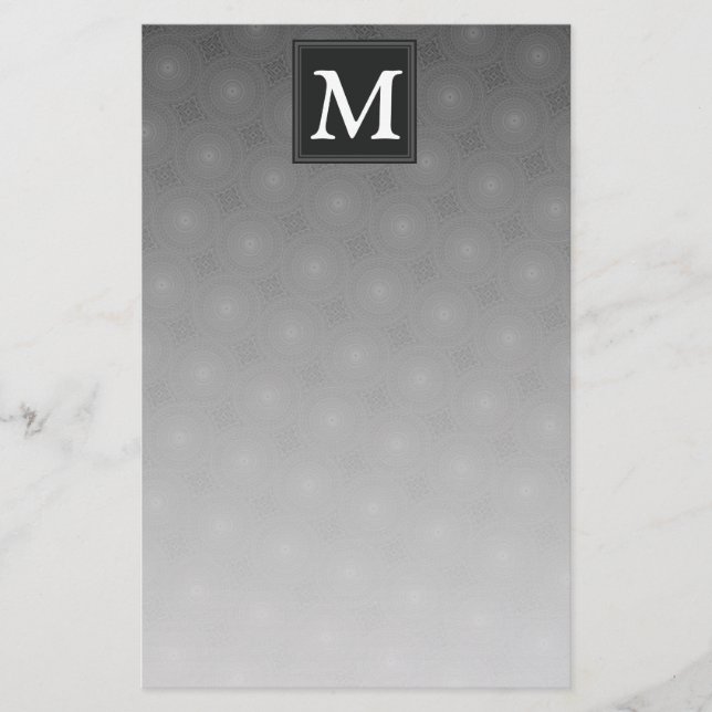 Monogram charcoal circles pattern stationery (Front)