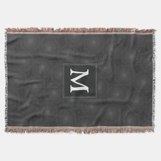 Monogram charcoal circles pattern throw blanket (Front)