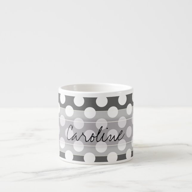 Monogram Charcoal Grey White Polka Dot Pattern Espresso Cup (Front)