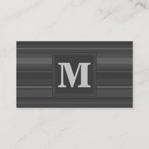 Monogram charcoal stripes business card