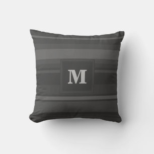 Monogram charcoal stripes cushion