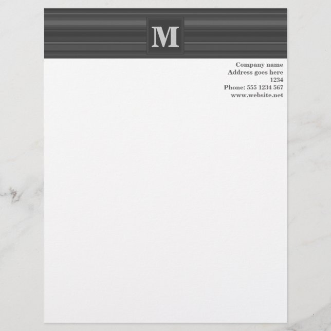 Monogram charcoal stripes customised letterhead (Front)