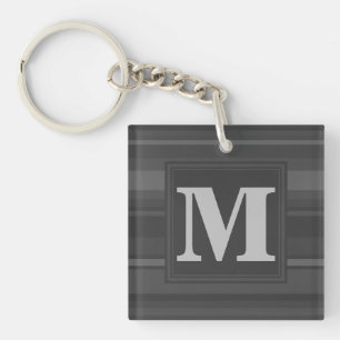 Monogram charcoal stripes key ring